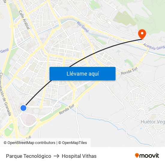 Parque Tecnológico to Hospital Vithas map