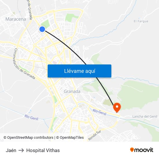 Jaén to Hospital Vithas map