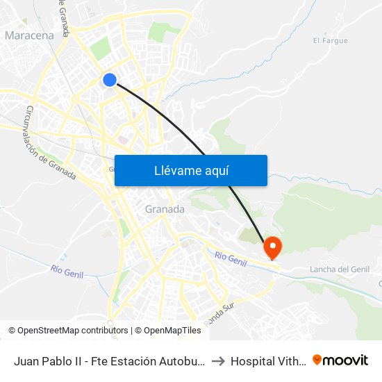 Juan Pablo II - Fte Estación Autobuses to Hospital Vithas map