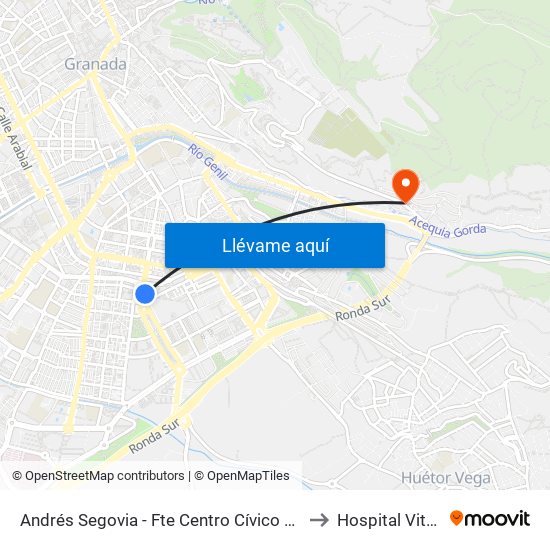 Andrés Segovia - Fte Centro Cívico Zaidín to Hospital Vithas map