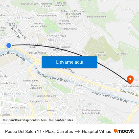 Paseo Del Salón 11 - Plaza Carretas to Hospital Vithas map