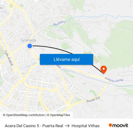 Acera Del Casino 5 - Puerta Real to Hospital Vithas map
