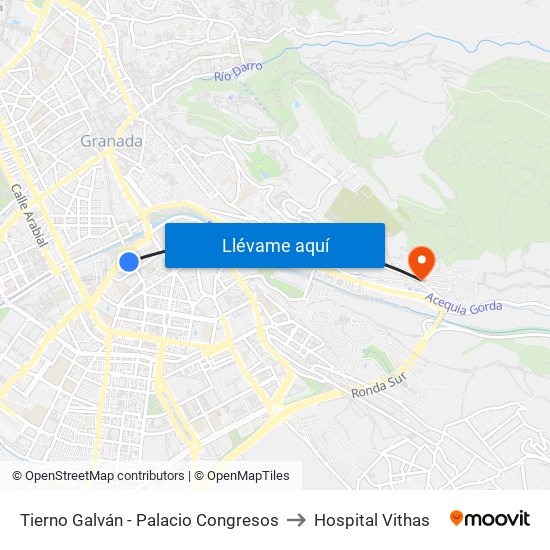 Tierno Galván - Palacio Congresos to Hospital Vithas map