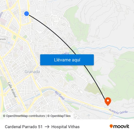 Cardenal Parrado 51 to Hospital Vithas map