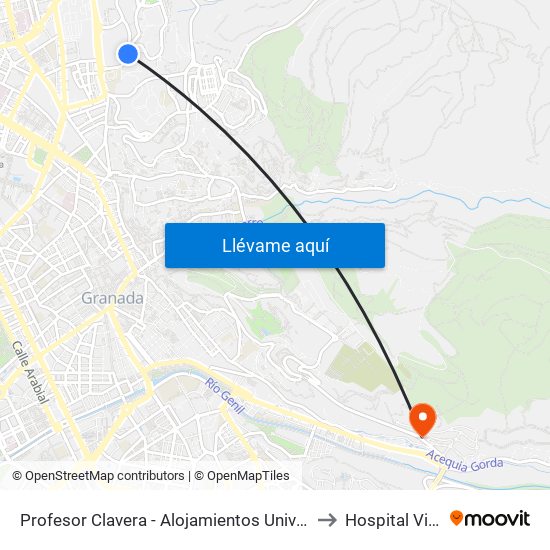 Profesor Clavera - Alojamientos Universitarios to Hospital Vithas map