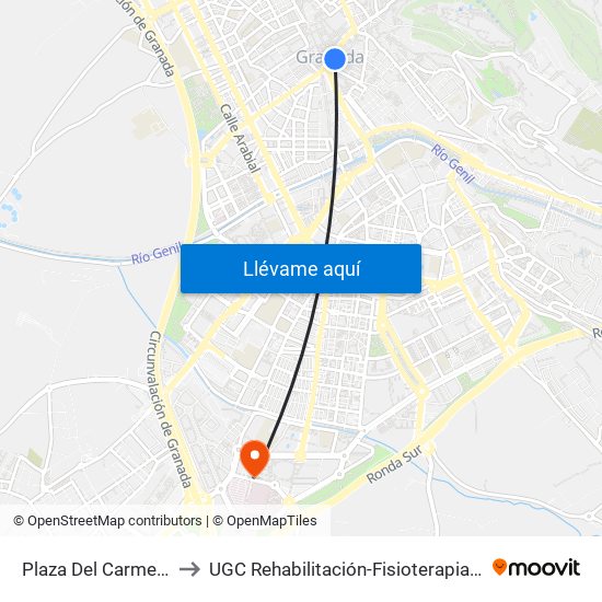 Plaza Del Carmen - Ayuntamiento to UGC Rehabilitación-Fisioterapia. Hospital Campus de la Salud map