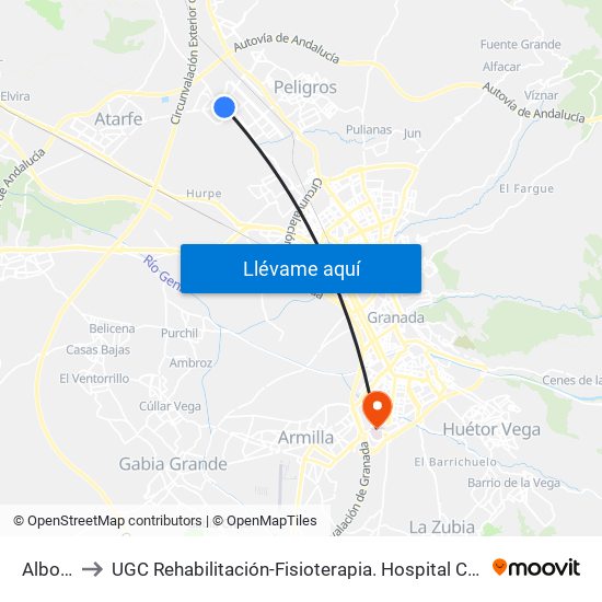 Albolote to UGC Rehabilitación-Fisioterapia. Hospital Campus de la Salud map