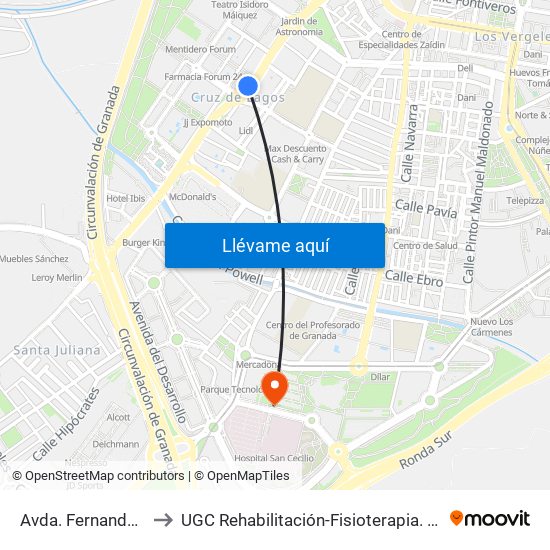 Avda. Fernando De Los Ríos 2 to UGC Rehabilitación-Fisioterapia. Hospital Campus de la Salud map