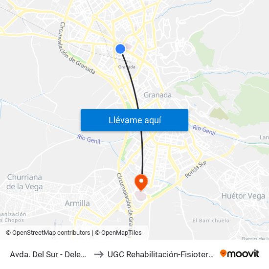 Avda. Del Sur - Delegación Provincial De Salud to UGC Rehabilitación-Fisioterapia. Hospital Campus de la Salud map