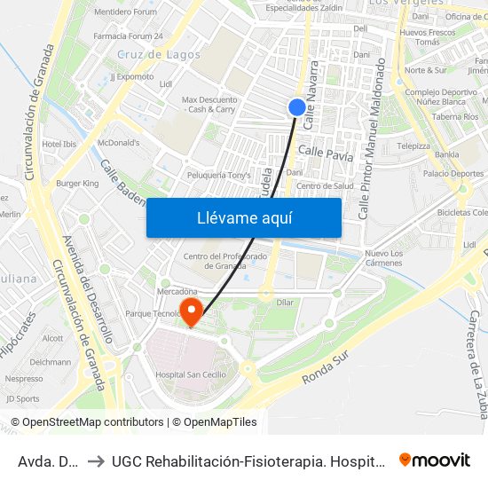 Avda. Dílar 71 to UGC Rehabilitación-Fisioterapia. Hospital Campus de la Salud map