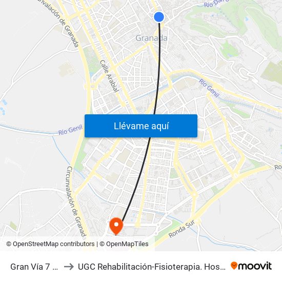 Gran Vía 7 - Catedral to UGC Rehabilitación-Fisioterapia. Hospital Campus de la Salud map