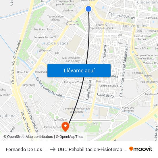 Fernando De Los Ríos - Av. Barcelona to UGC Rehabilitación-Fisioterapia. Hospital Campus de la Salud map