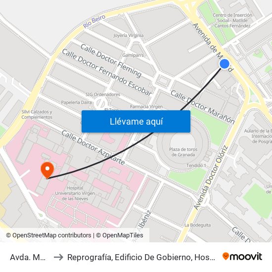 Avda. Madrid 23 to Reprografía, Edificio De Gobierno, Hospital Virgen de la Nieves map