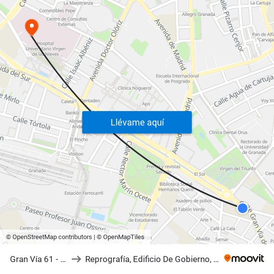 Gran Vía 61 - Padre Suárez to Reprografía, Edificio De Gobierno, Hospital Virgen de la Nieves map
