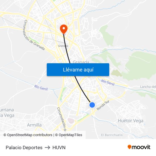Palacio Deportes to HUVN map