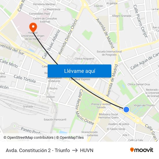 Avda. Constitución 2 - Triunfo to HUVN map