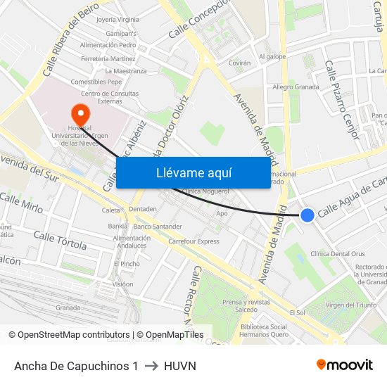 Ancha De Capuchinos 1 to HUVN map