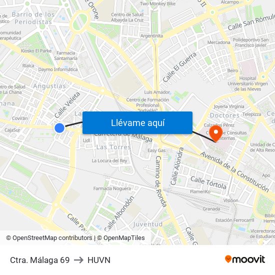 Ctra. Málaga 69 to HUVN map