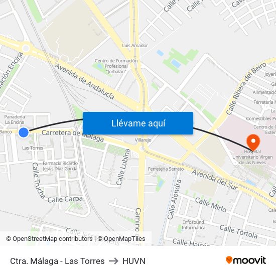 Ctra. Málaga - Las Torres to HUVN map