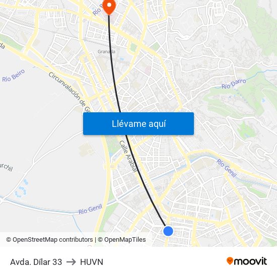 Avda. Dílar 33 to HUVN map