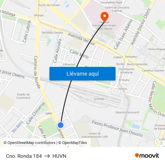 Cno. Ronda 184 to HUVN map