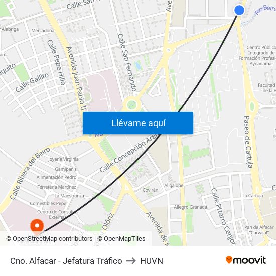 Cno. Alfacar - Jefatura Tráfico to HUVN map