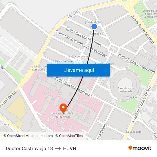 Doctor Castroviejo 13 to HUVN map