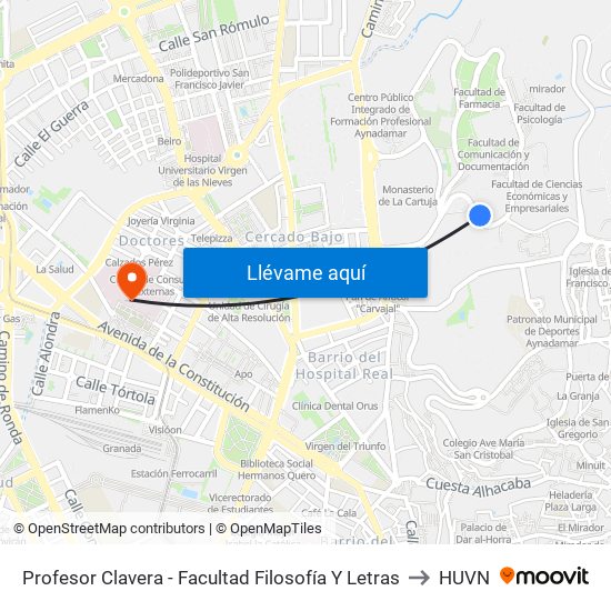 Profesor Clavera - Facultad Filosofía Y Letras to HUVN map