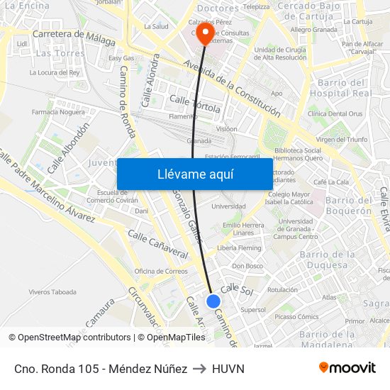 Cno. Ronda 105 - Méndez Núñez to HUVN map