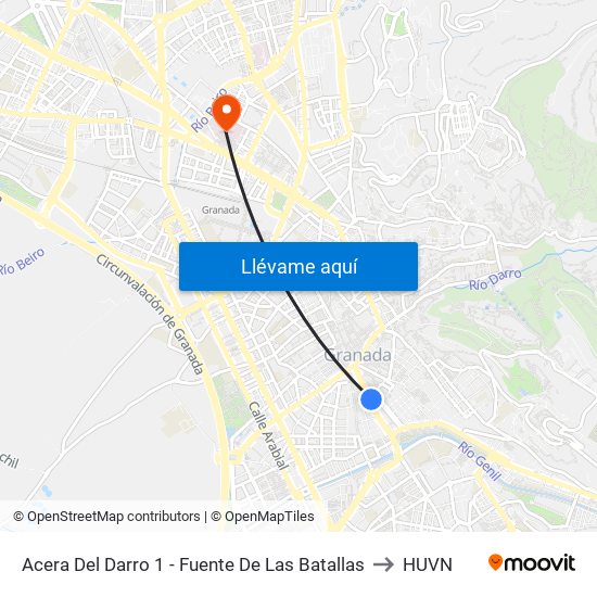 Acera Del Darro 1 - Fuente De Las Batallas to HUVN map