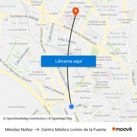 Méndez Núñez to Centro Médico Licinio de la Fuente map