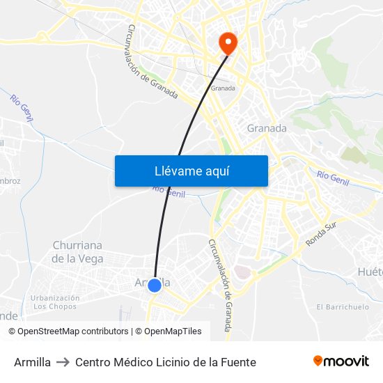 Armilla to Centro Médico Licinio de la Fuente map