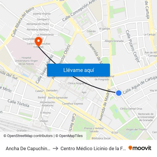 Ancha De Capuchinos 1 to Centro Médico Licinio de la Fuente map