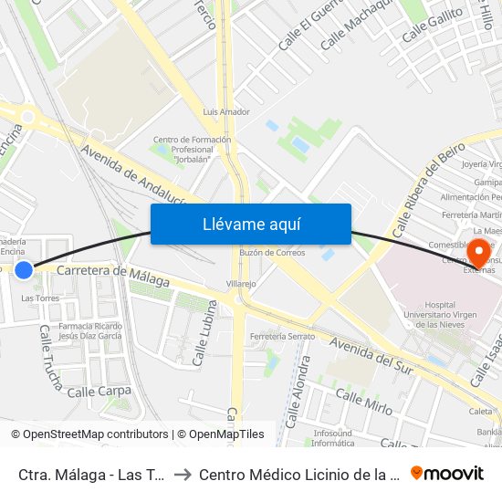 Ctra. Málaga - Las Torres to Centro Médico Licinio de la Fuente map