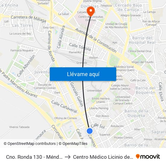 Cno. Ronda 130 - Méndez Núñez to Centro Médico Licinio de la Fuente map