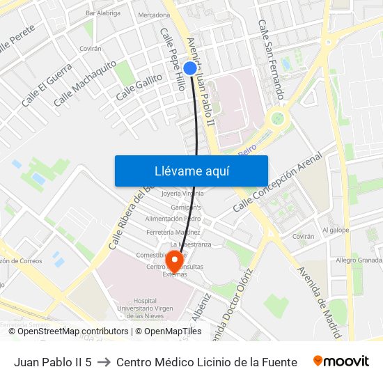 Juan Pablo II 5 to Centro Médico Licinio de la Fuente map