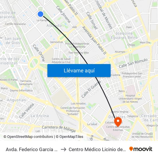 Avda. Federico García Lorca 27 to Centro Médico Licinio de la Fuente map