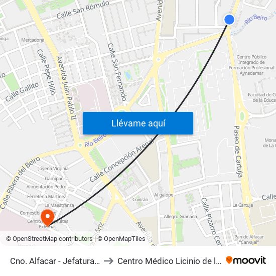 Cno. Alfacar - Jefatura Tráfico to Centro Médico Licinio de la Fuente map