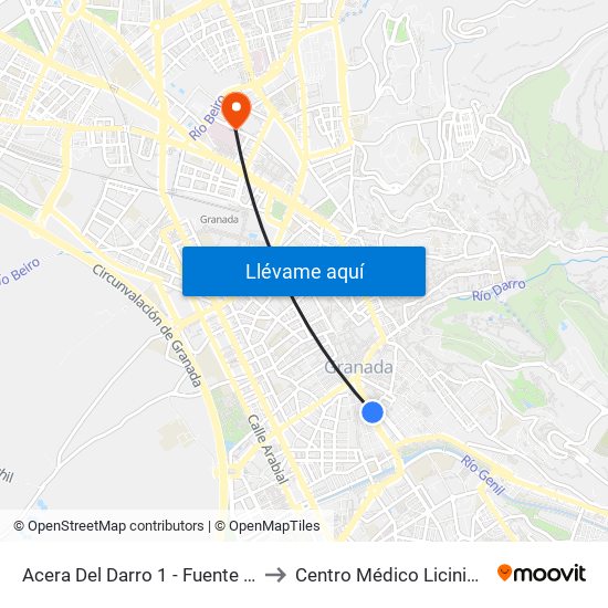 Acera Del Darro 1 - Fuente De Las Batallas to Centro Médico Licinio de la Fuente map