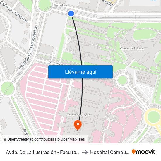 Avda. De La Ilustración - Facultad Ciencias De La Salud to Hospital Campus de la Salud map