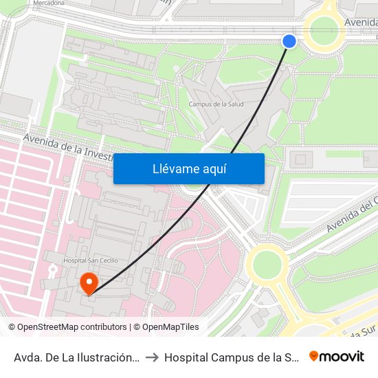 Avda. De La Ilustración 80 to Hospital Campus de la Salud map