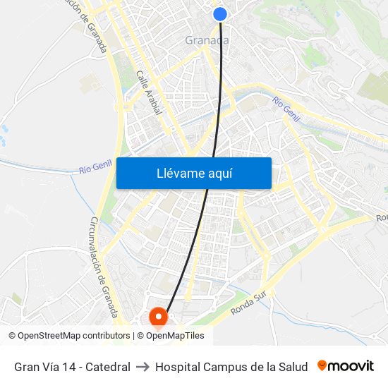 Gran Vía 14 - Catedral to Hospital Campus de la Salud map