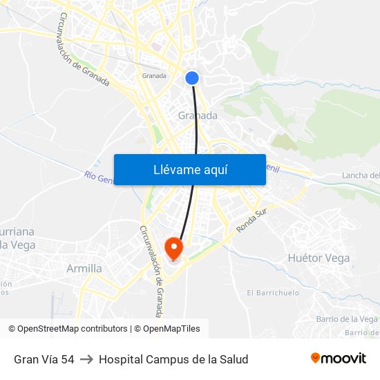 Gran Vía 54 to Hospital Campus de la Salud map