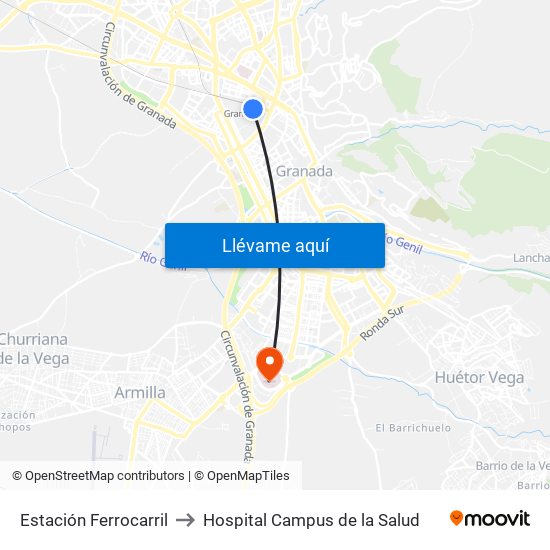 Estación Ferrocarril to Hospital Campus de la Salud map