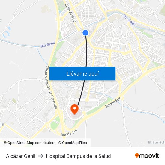 Alcázar Genil to Hospital Campus de la Salud map