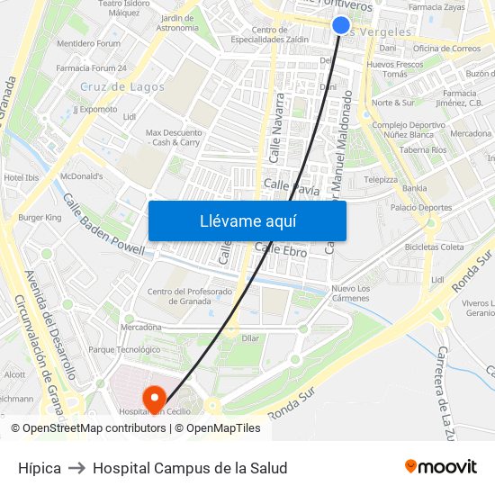 Hípica to Hospital Campus de la Salud map