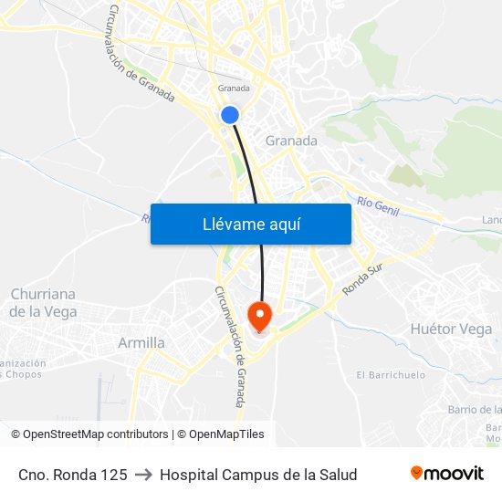 Cno. Ronda 125 to Hospital Campus de la Salud map