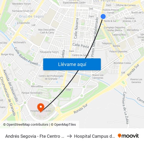 Andrés Segovia - Fte Centro Cívico Zaidín to Hospital Campus de la Salud map