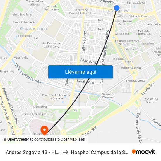 Andrés Segovia 43 - Hípica to Hospital Campus de la Salud map