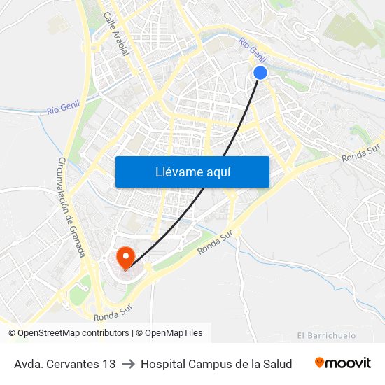 Avda. Cervantes 13 to Hospital Campus de la Salud map